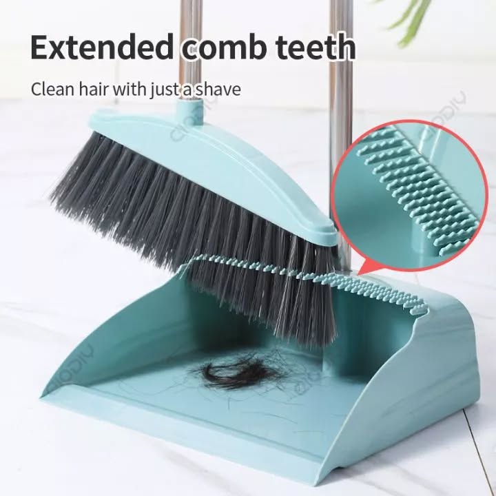 Broom and Dustpan Set - Long Handle Broom and Bristled Dustpan