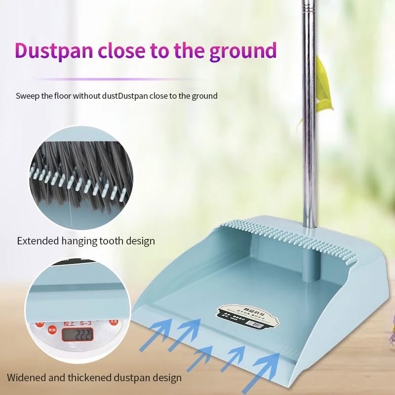 Broom and Dustpan Set - Long Handle Broom and Bristled Dustpan