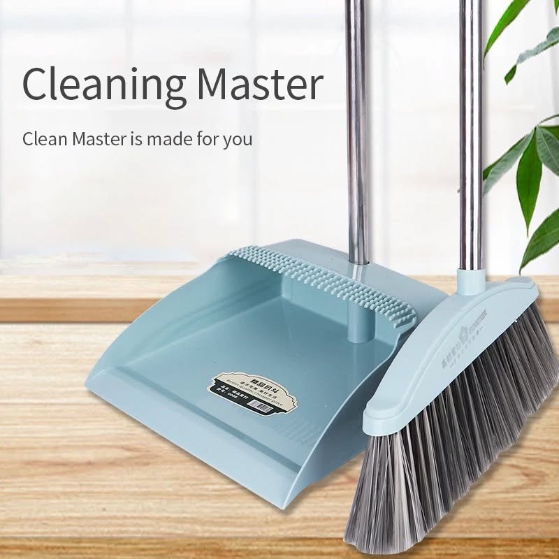 Broom and Dustpan Set - Long Handle Broom and Bristled Dustpan