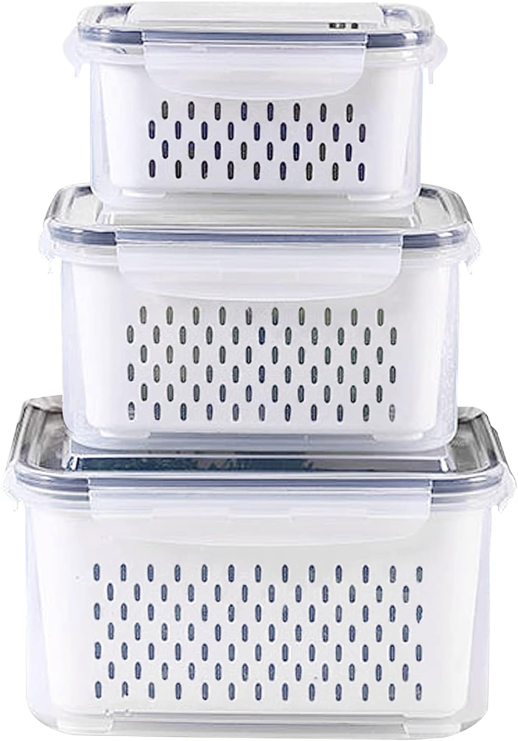 3 Piece Set Transparent Food Storage Containers with Strainer