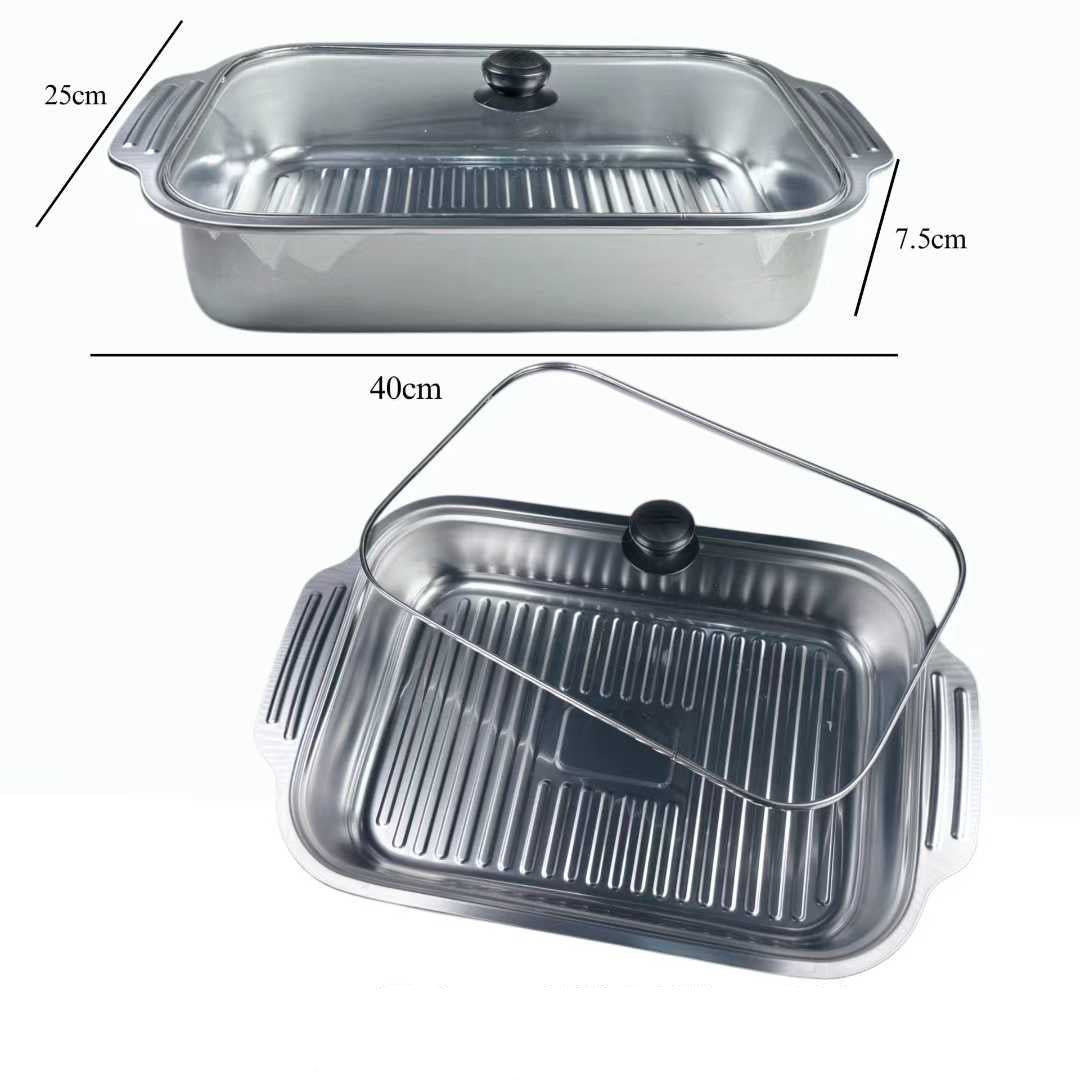 40cm Stainless Steel Food Tray with Glass Lid