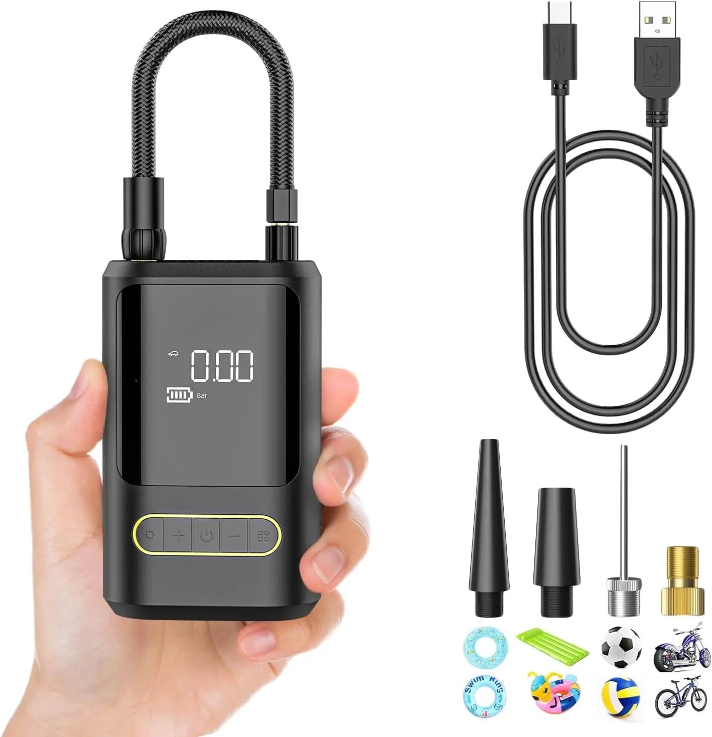 3-in-1 Wireless Portable Tire Inflator, Power Bank & LED Light