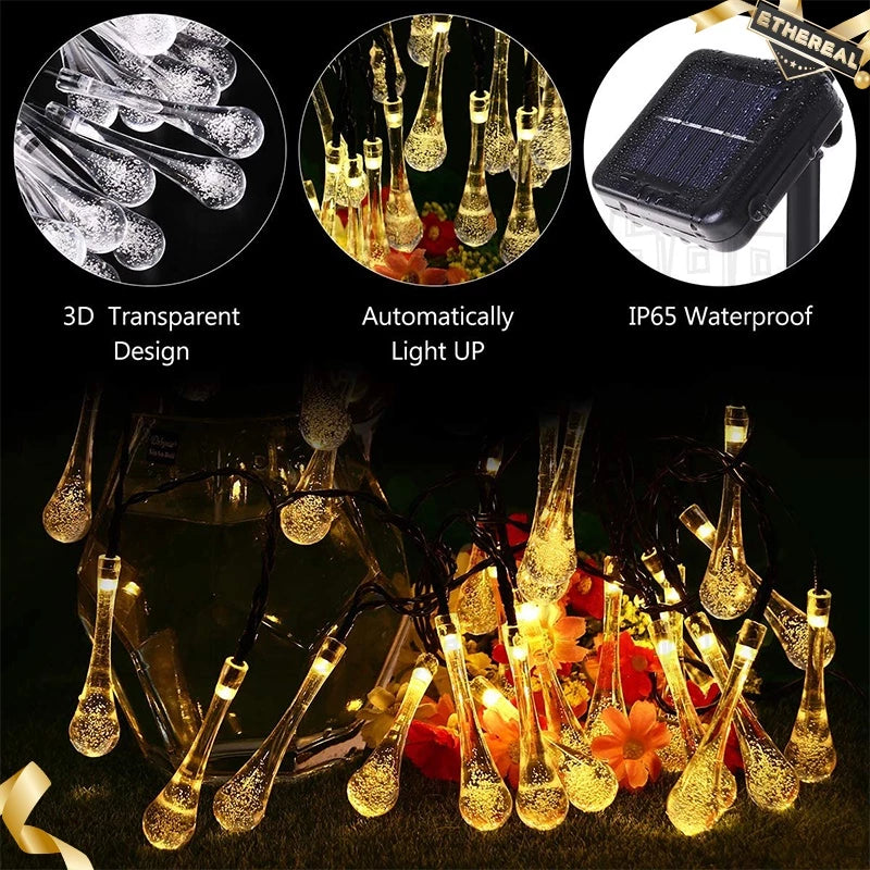 Solar Waterdrop String Christmas Lights (20 LED/5Meters)