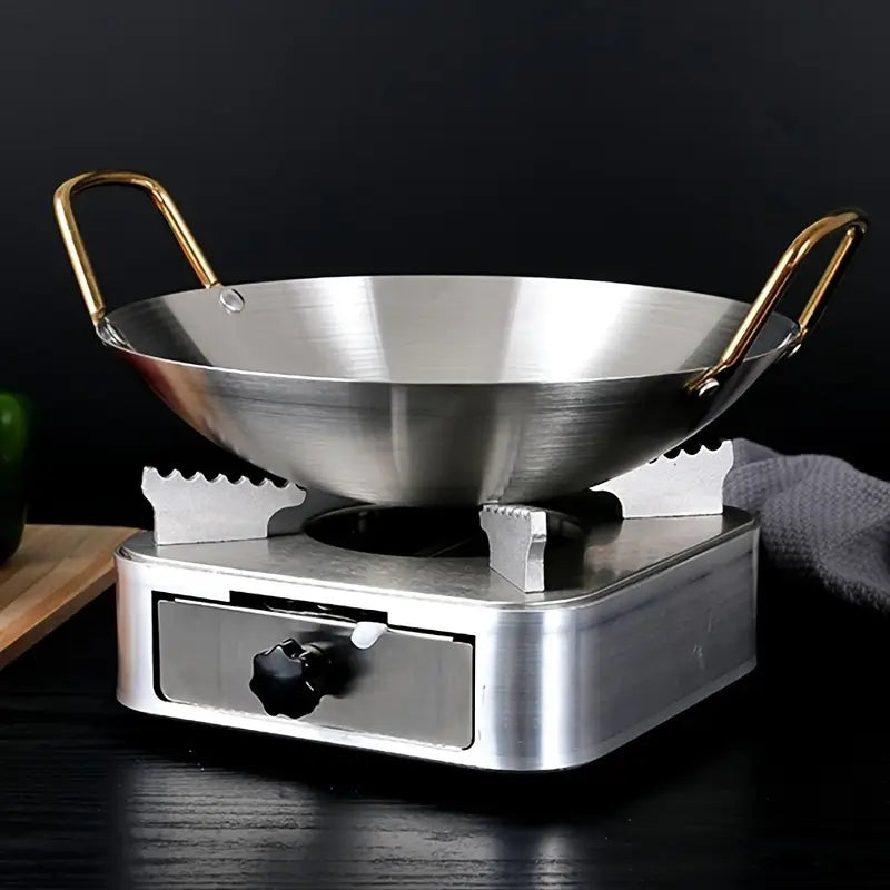 Stainless Steel Frying Pan Wok With Double Gold Handles