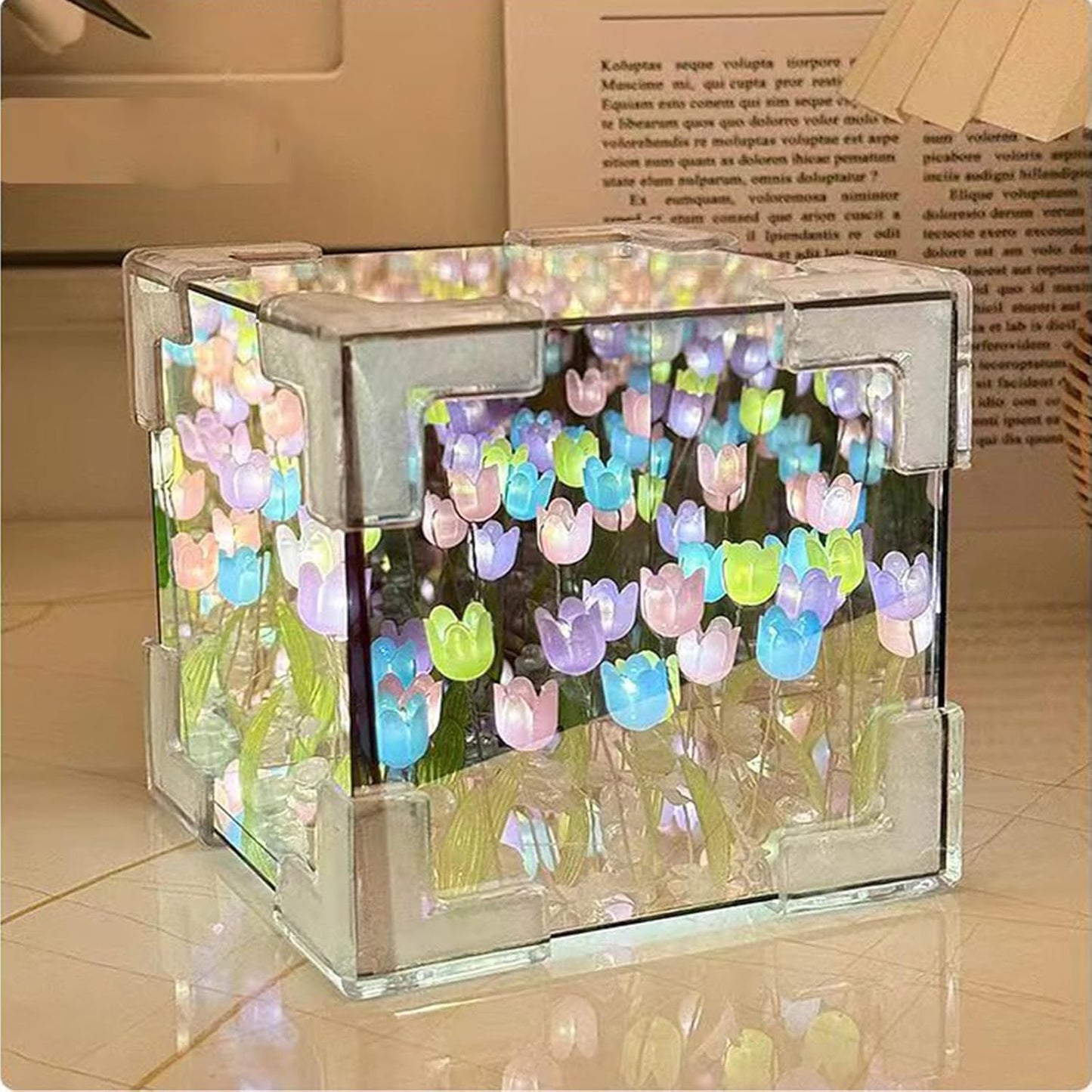 DIY Tulip Cube LED Mirror Lamp