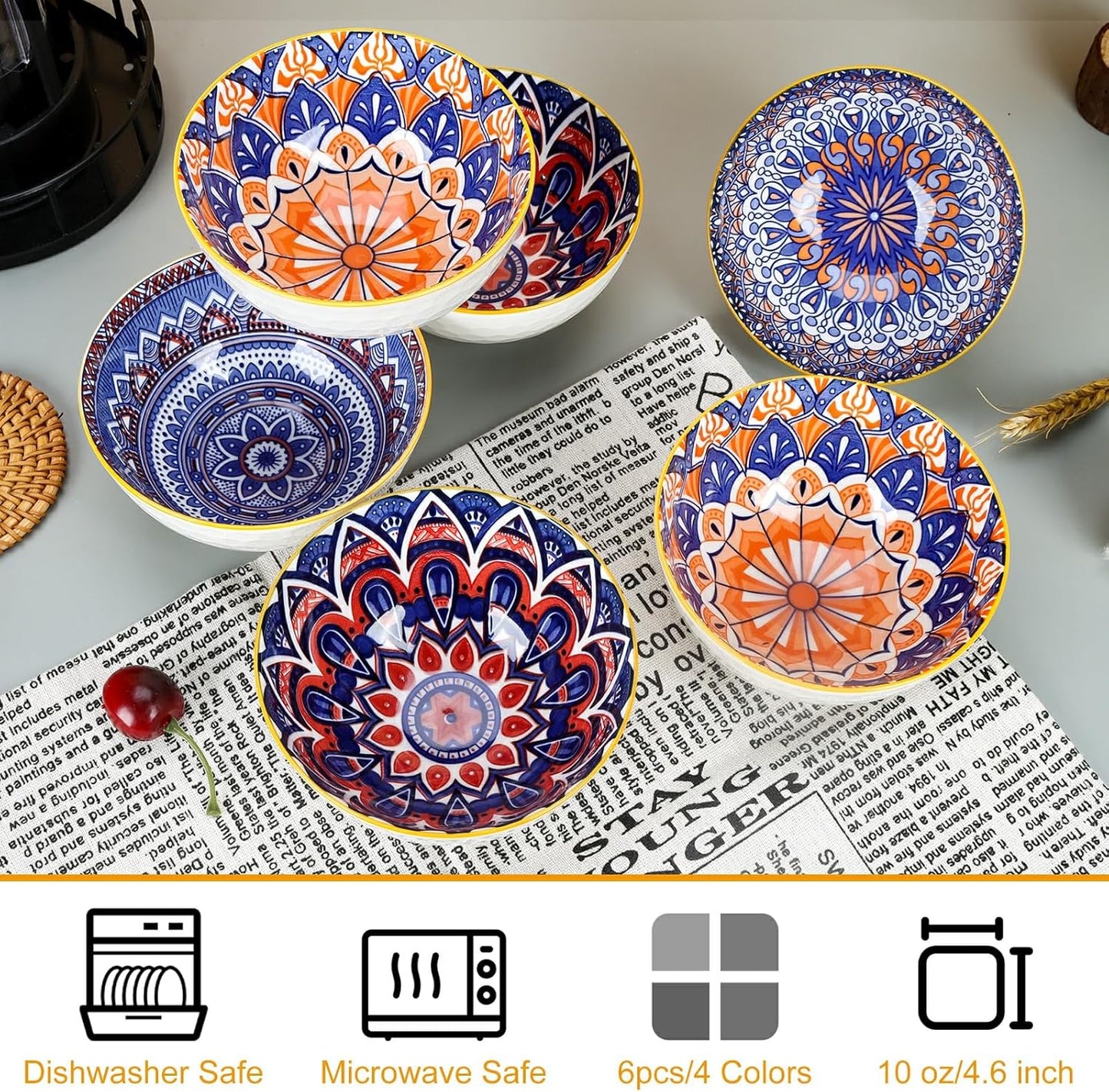 6-Piece Bohemian Style Small Dessert Bowl Set