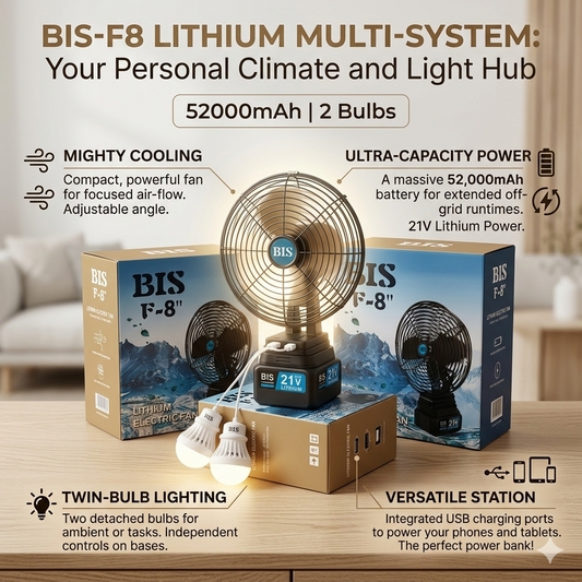 BIS F-8 Rechargeable Lithium Electric Fan with Two Bulbs