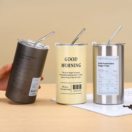600ml Stainless Steel Iced Coffee Cup with Straw