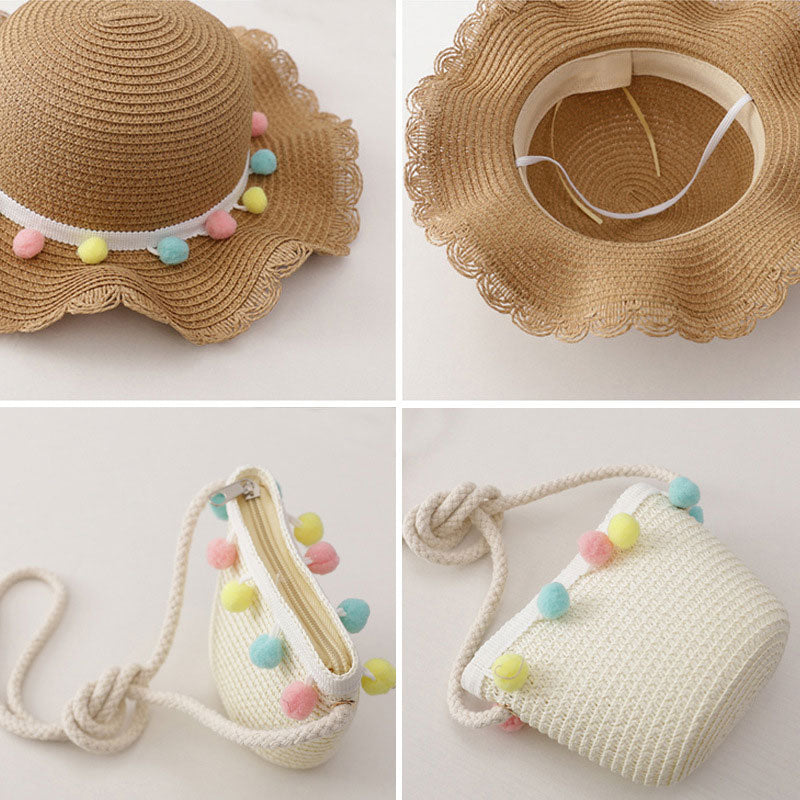 Little Girls Sun Straw Hat and Bag Set
