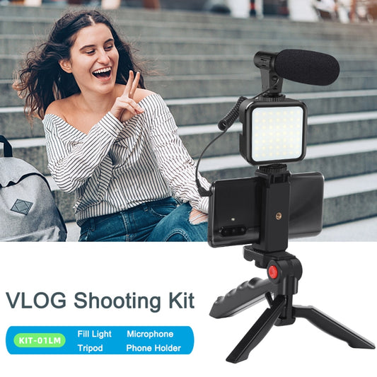 Video Making Vlogging Kit Mini Tripod with Microphone and LED