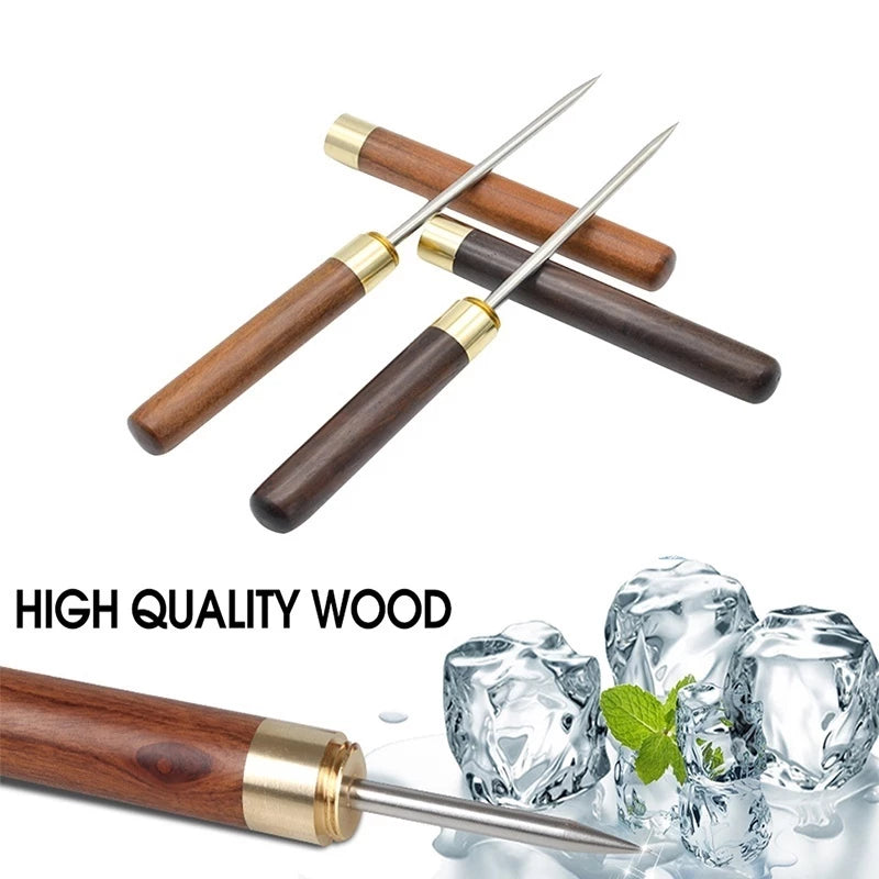 Stainless Steel Ice Pick with Wooden Handle and Safety Cover