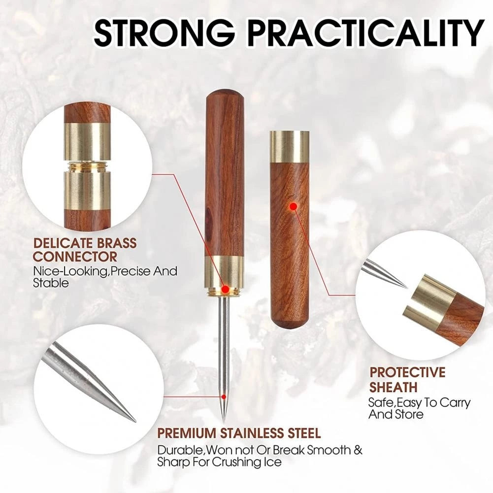 Stainless Steel Ice Pick with Wooden Handle and Safety Cover