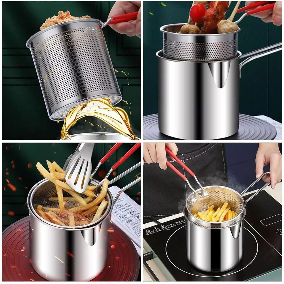 Stainless Steel Deep Fryer Pot with Strainer