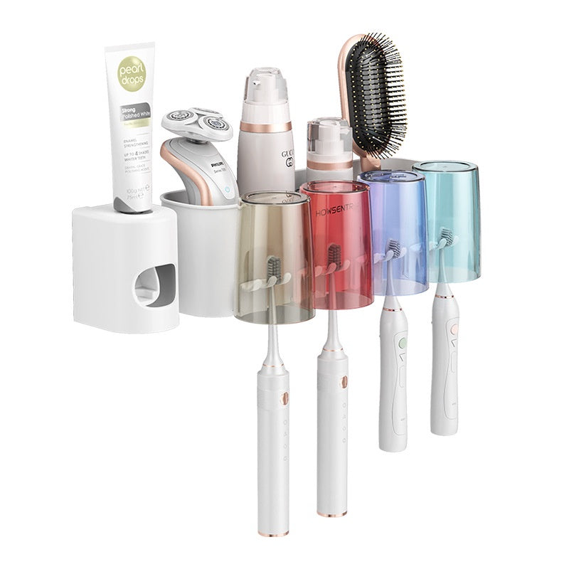 4 Colorful Cups Toothbrush Holder with toothpaste dispenser