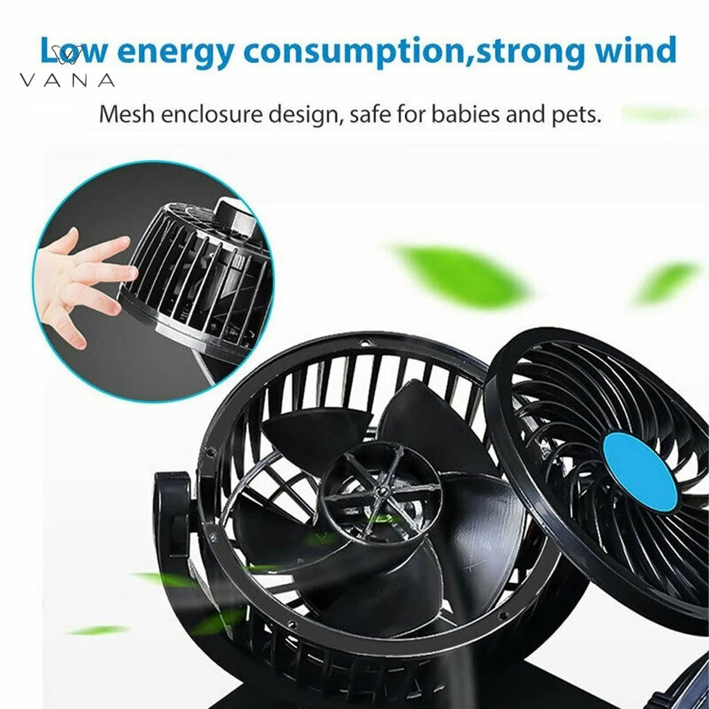 12V/24V 360 Degree All-Round Adjustable Car Dual Head Fan