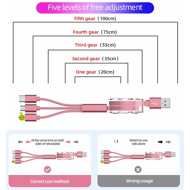 3 IN 1 Retractable USB Fast Charging Cable
