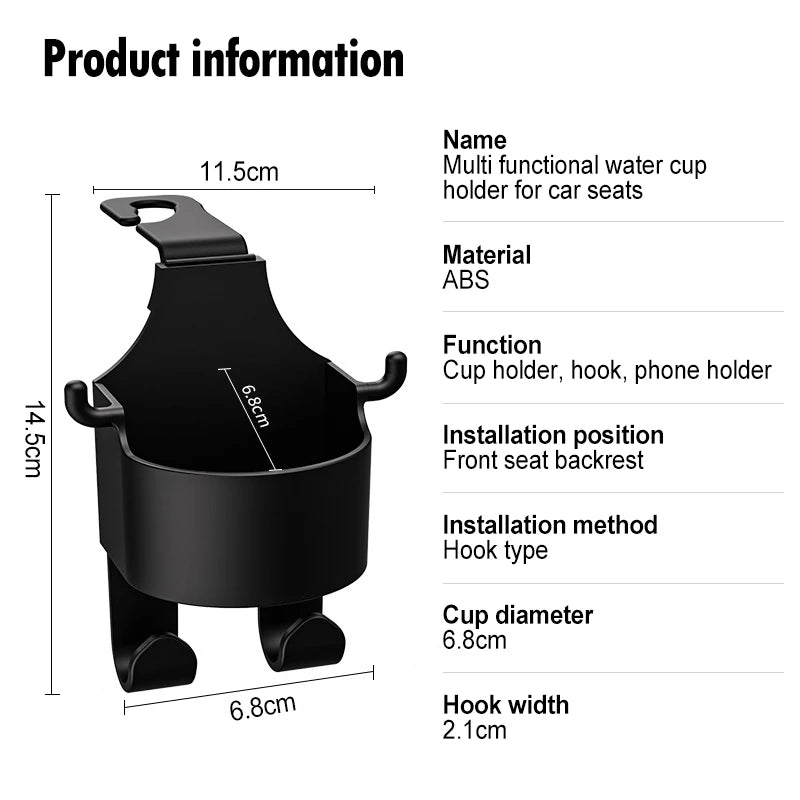 Car Seat Headrest Cup Holder with Hook