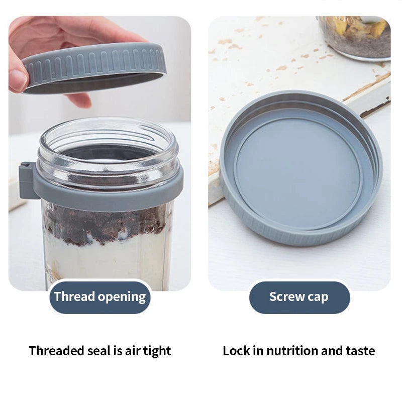 Leak-Proof 350ml Glass Overnight Oats Jar with Airtight Lid & Spoon