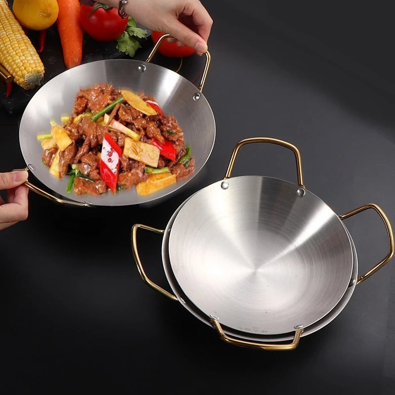 Stainless Steel Frying Pan Wok With Double Gold Handles