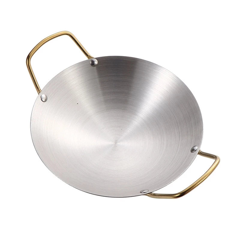 Stainless Steel Frying Pan Wok With Double Gold Handles
