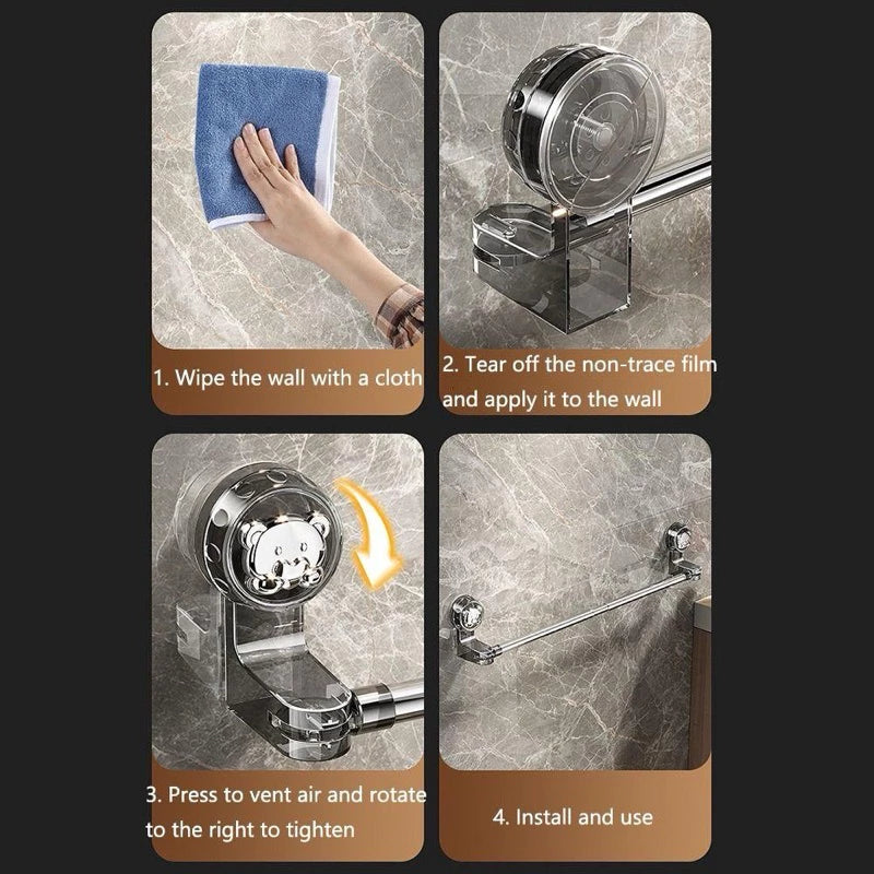 Suction Cup Punch-Free Towel Rack with Adjustable Telescopic Rod