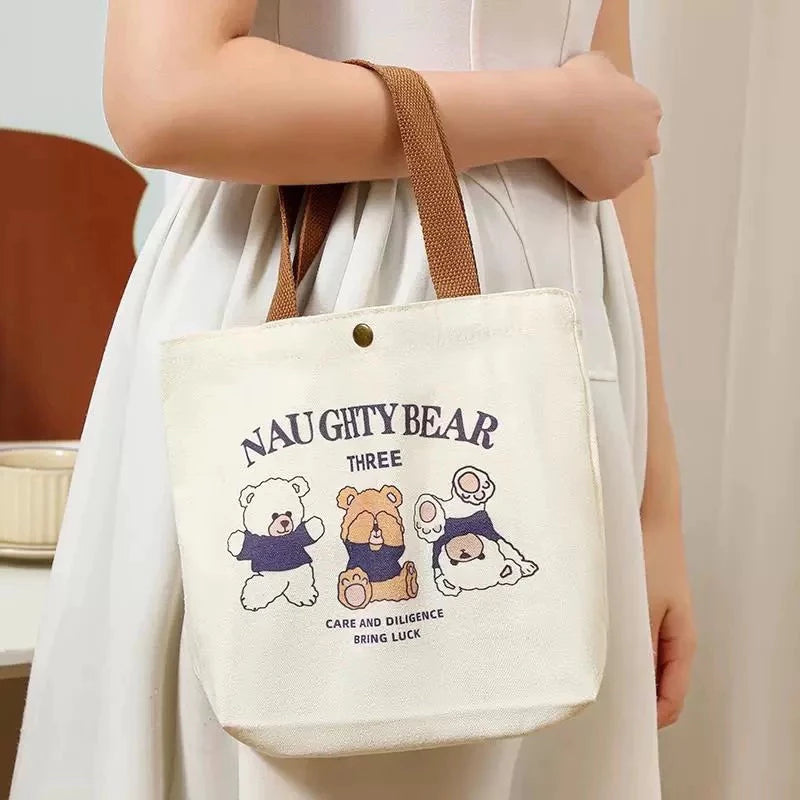 Charming Bear Design Canvas Tote Bag
