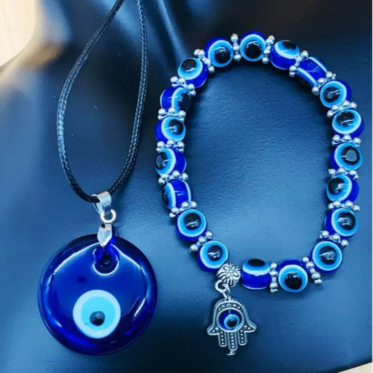 Blue Evil Eye Bracelet & Necklace for Protection and Good Luck