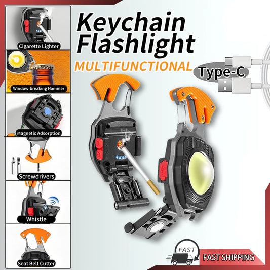 Multifunctional USB Rechargeable LED Keychain Flashlight