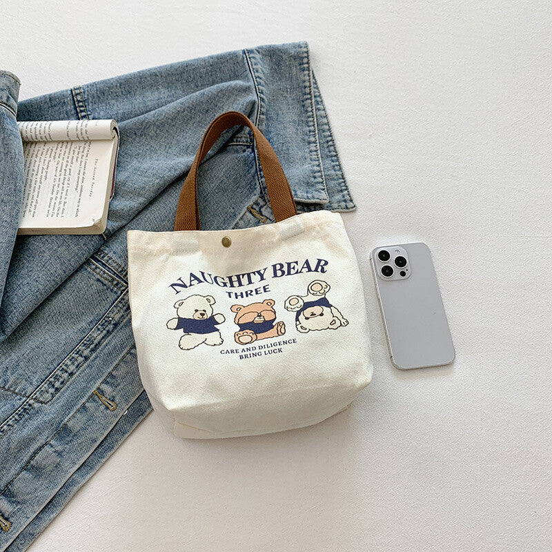 Charming Bear Design Canvas Tote Bag