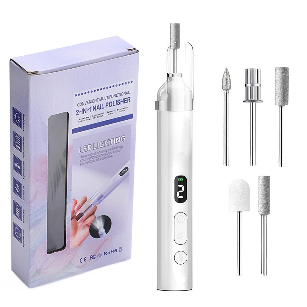 2-IN-1 Electric Nail Drill Kit with LED Light – Salon-Perfect Nails Anytime, Anywhere!