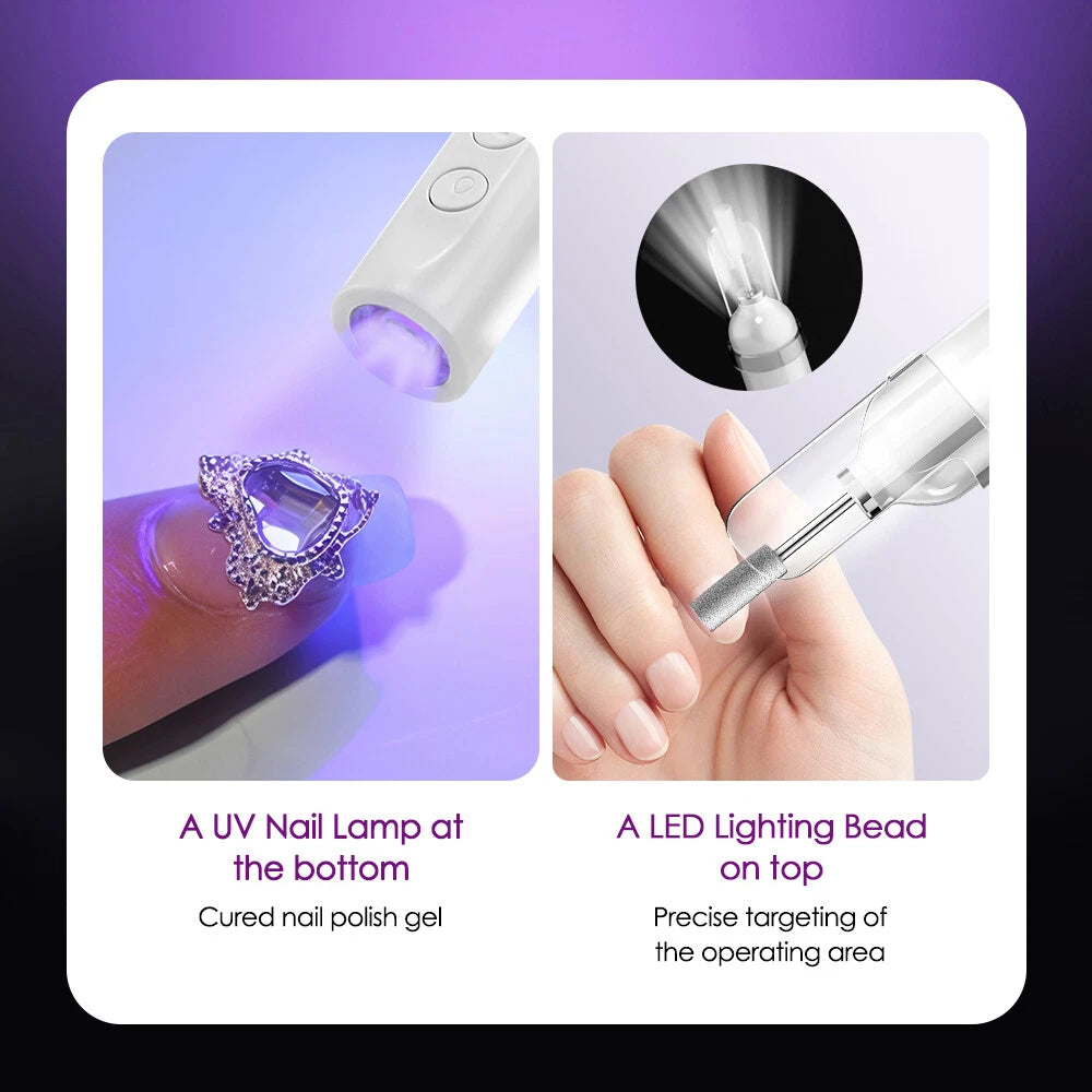 2-IN-1 Electric Nail Drill Kit with LED Light – Salon-Perfect Nails Anytime, Anywhere!