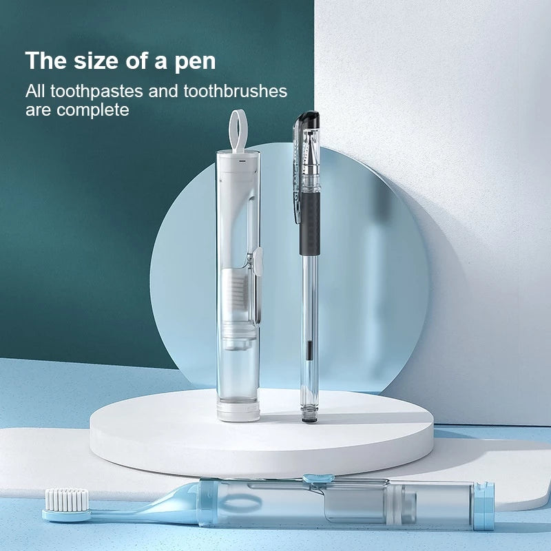 Portable Folding Toothbrush with Built-in Refillable Toothpaste Tube Set