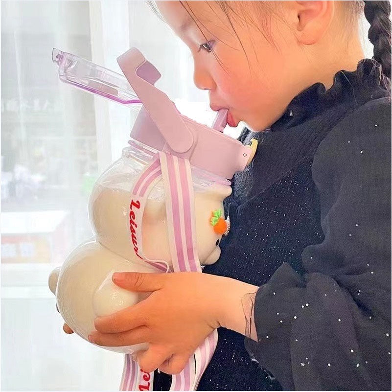 Cute Bear Water Bottle With Mobile Phone Bracket Lid