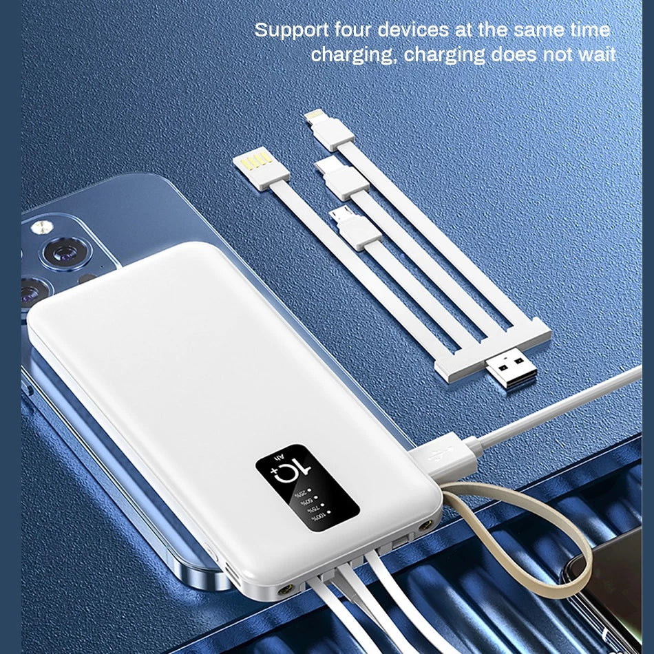 20000mAh Power Bank with Built-in Four Cables & Flashlight
