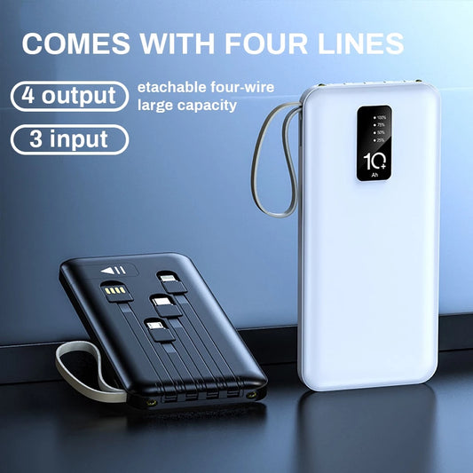 20000mAh Power Bank with Built-in Four Cables & Flashlight