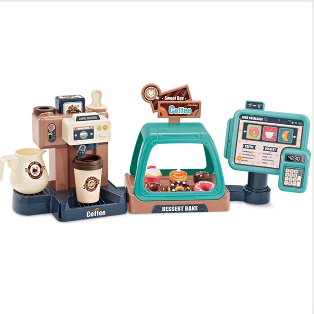 Coffee Machine Kitchen Toys Cashier Supermarket Register Toy Set With Light and Sounds