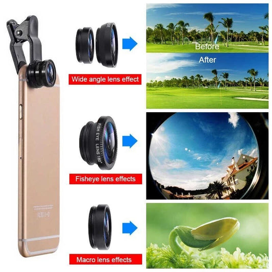 Universal 3in1 Fish Eye + Wide Angle + Macro Camera Mobile Phone Clip-on Lens