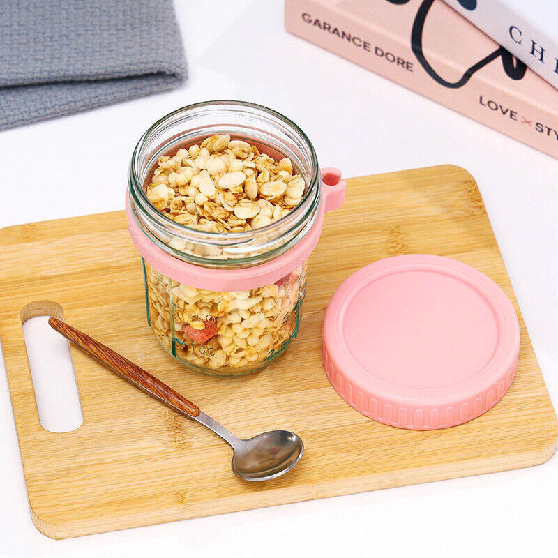 Leak-Proof 350ml Glass Overnight Oats Jar with Airtight Lid & Spoon