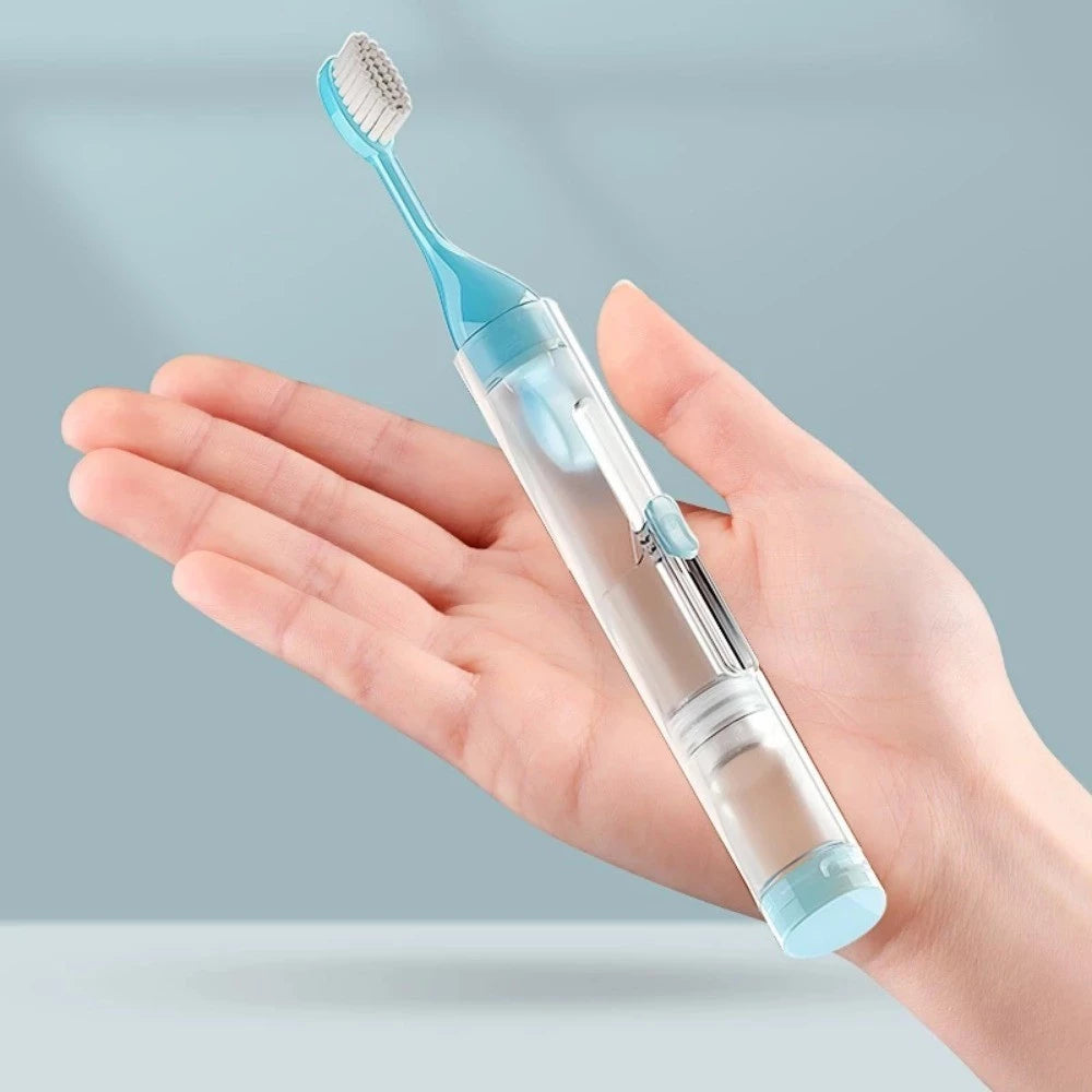 Portable Folding Toothbrush with Built-in Refillable Toothpaste Tube Set