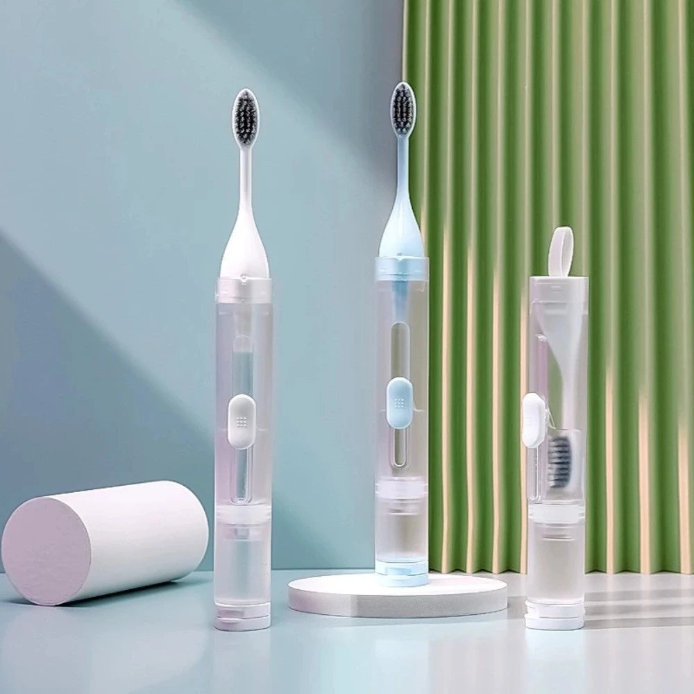 Portable Folding Toothbrush with Built-in Refillable Toothpaste Tube Set
