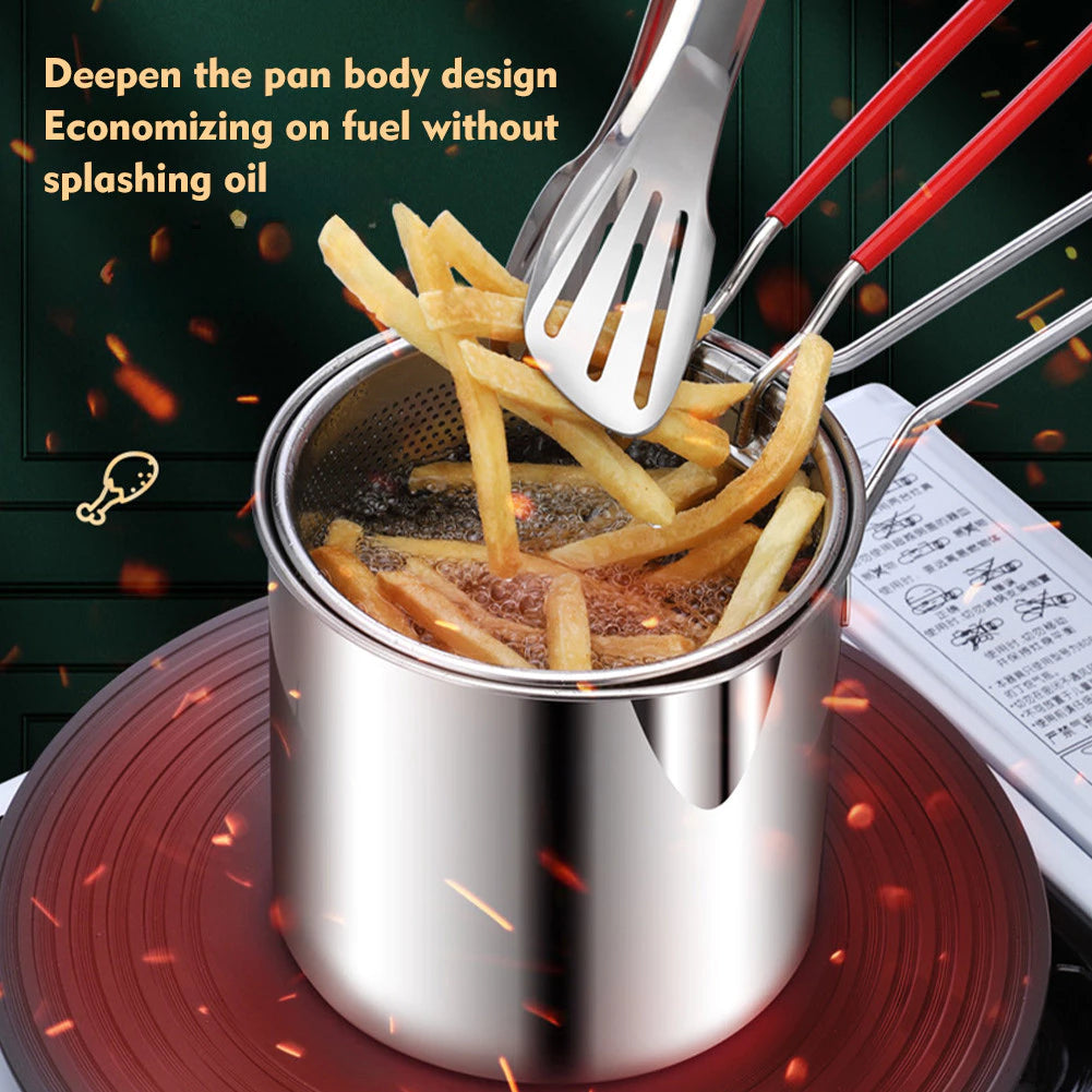 Stainless Steel Deep Fryer Pot with Strainer