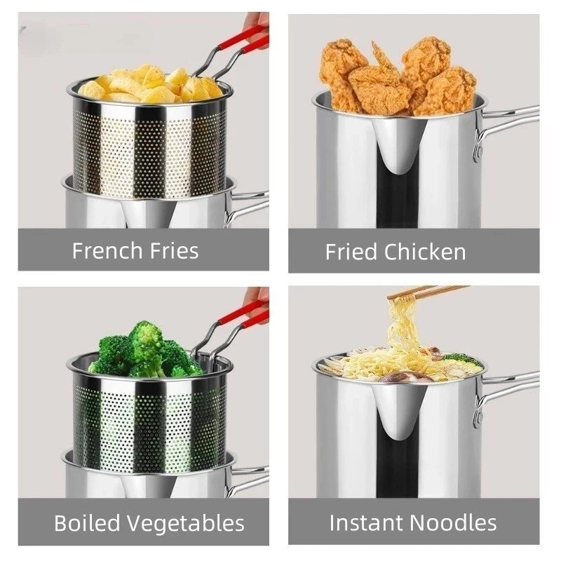 Stainless Steel Deep Fryer Pot with Strainer