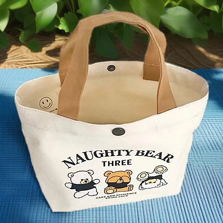 Charming Bear Design Canvas Tote Bag