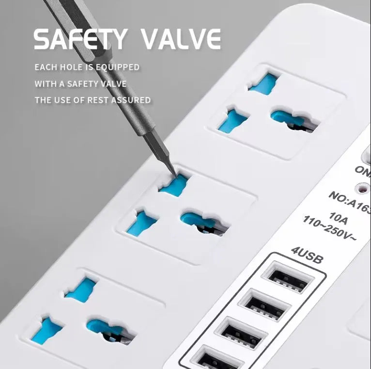 Multifunction Power Extension Cord with 6 Universal Socket and 5 USB Outlets