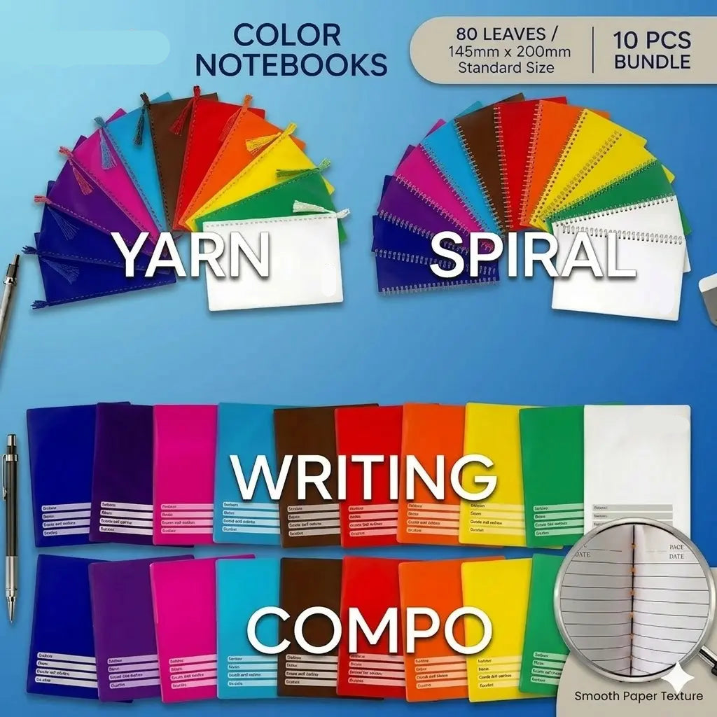 10pcs Assorted Color Writing-Yarn-Spiral All Level Notebook Set