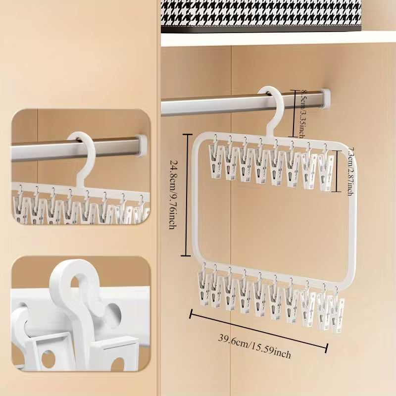 Space-Saving Multi-Clip Sock & Underwear Drying Hanger