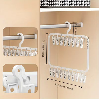 Space-Saving Multi-Clip Sock & Underwear Drying Hanger