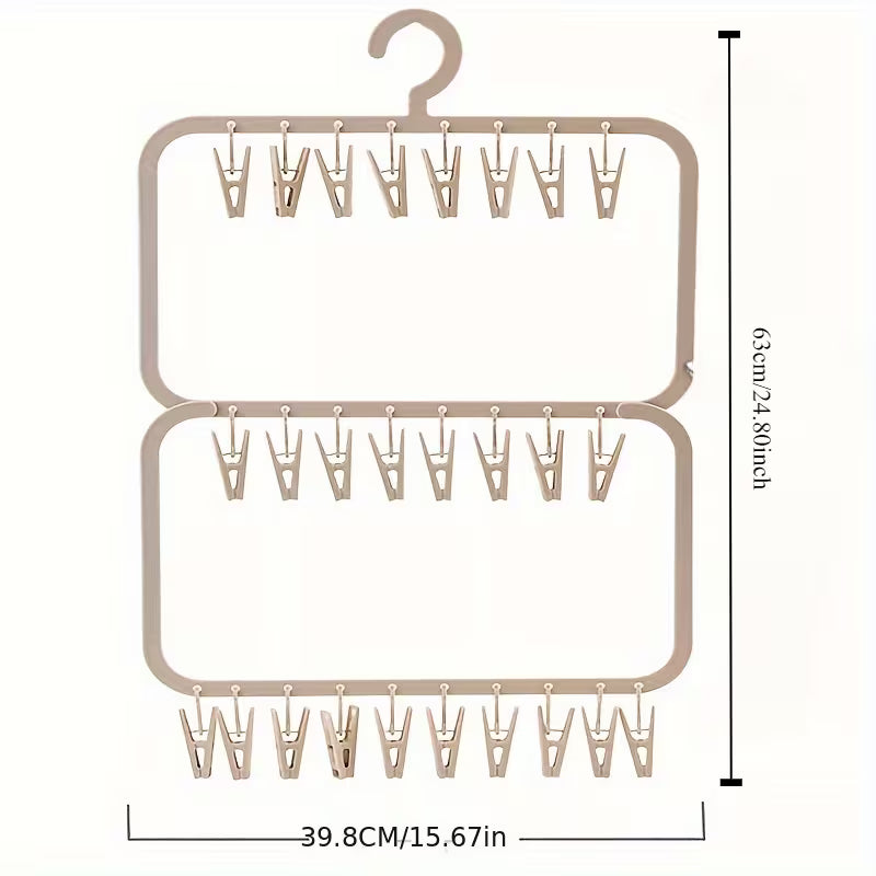 Space-Saving Multi-Clip Sock & Underwear Drying Hanger