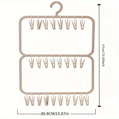 Space-Saving Multi-Clip Sock & Underwear Drying Hanger