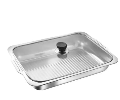 40cm Stainless Steel Food Tray with Glass Lid